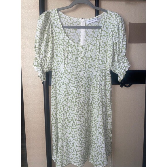 Faithful the Brand Puff Sleeve Mini Dress size S Scoop Neck Pistachio White - Picture 2 of 14